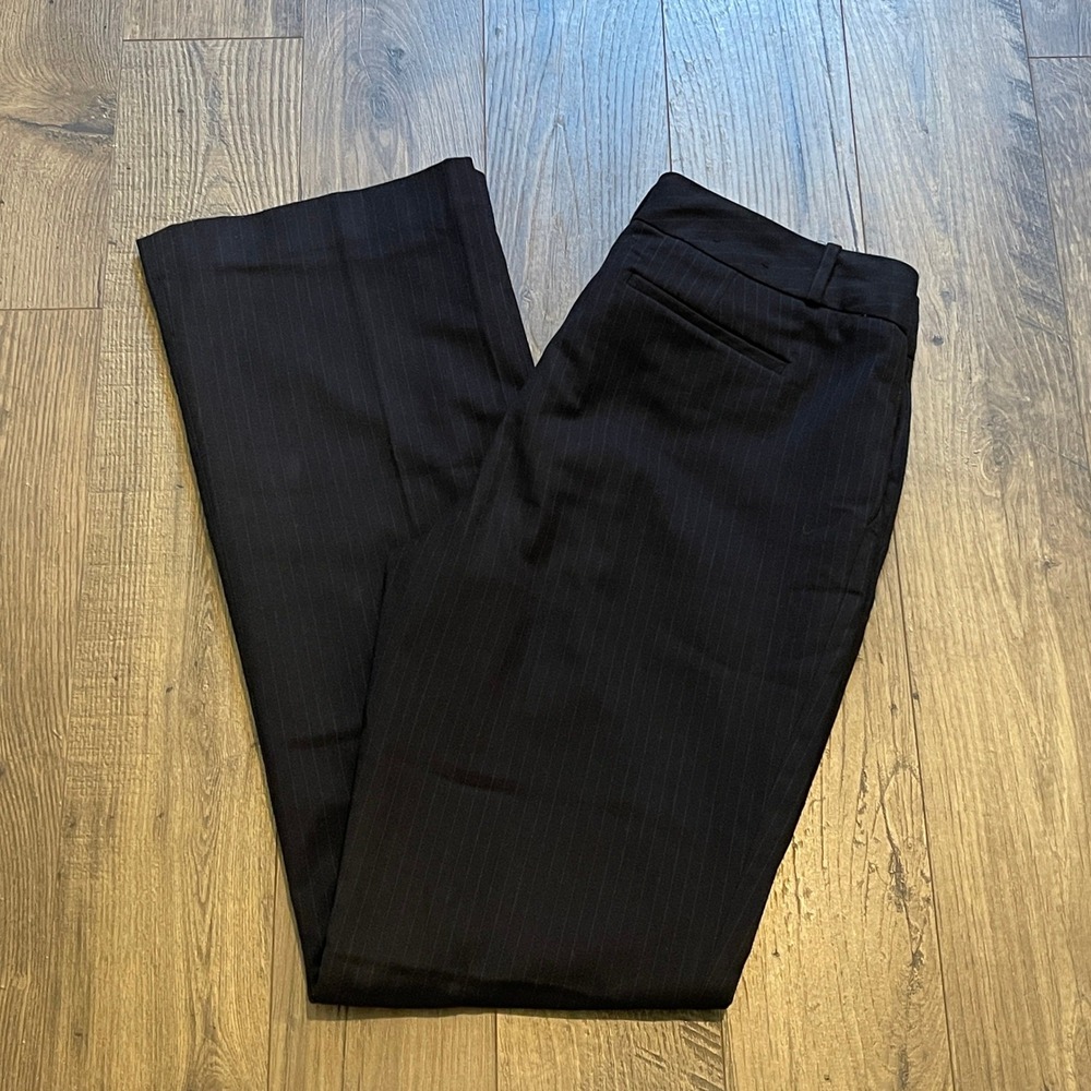 Banana Republic Martin Fit Pinstripe Wide Leg Pants Navy Blue 10 Long Tall